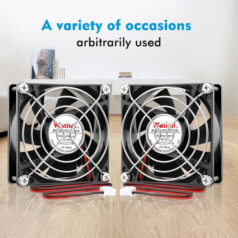 Wathai 80mm 24V DC Cooling Fan 2Pin 24Volt 80mm x 25mm Brushless 3 Inch Fan High Speed for DIY Ventilation Exhaust Projects Cooling 2 Pack - Image 5